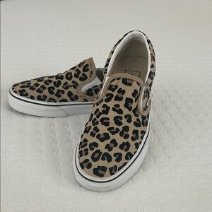 Vans Tan and Black Animal Print Slip-Ons SZ 6.5